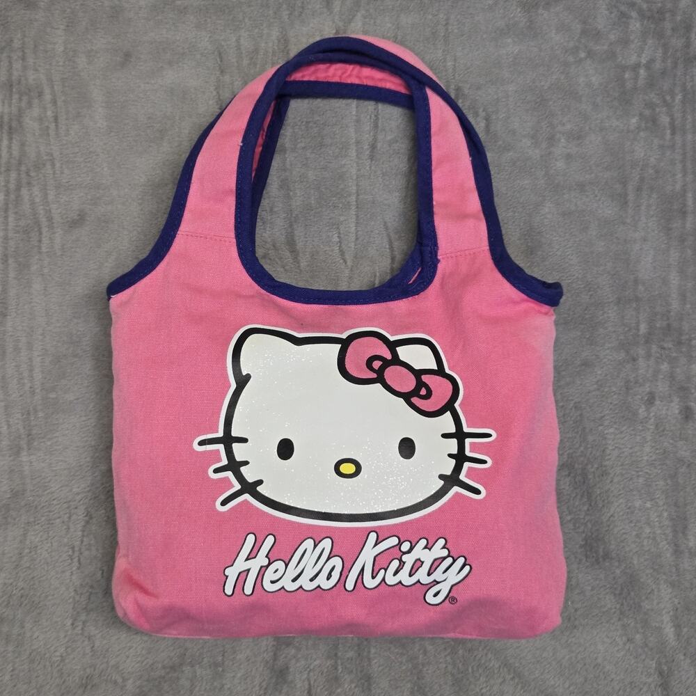 Hello Kitty Pink Canvas Tote Handbag with Snap and Zipped Inside Small Pocket